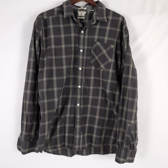 Volcom Men's Gray/Blue/Yellow Button Up Shirt Long Sleeve Box Checker, Large - Picture 1 of 7